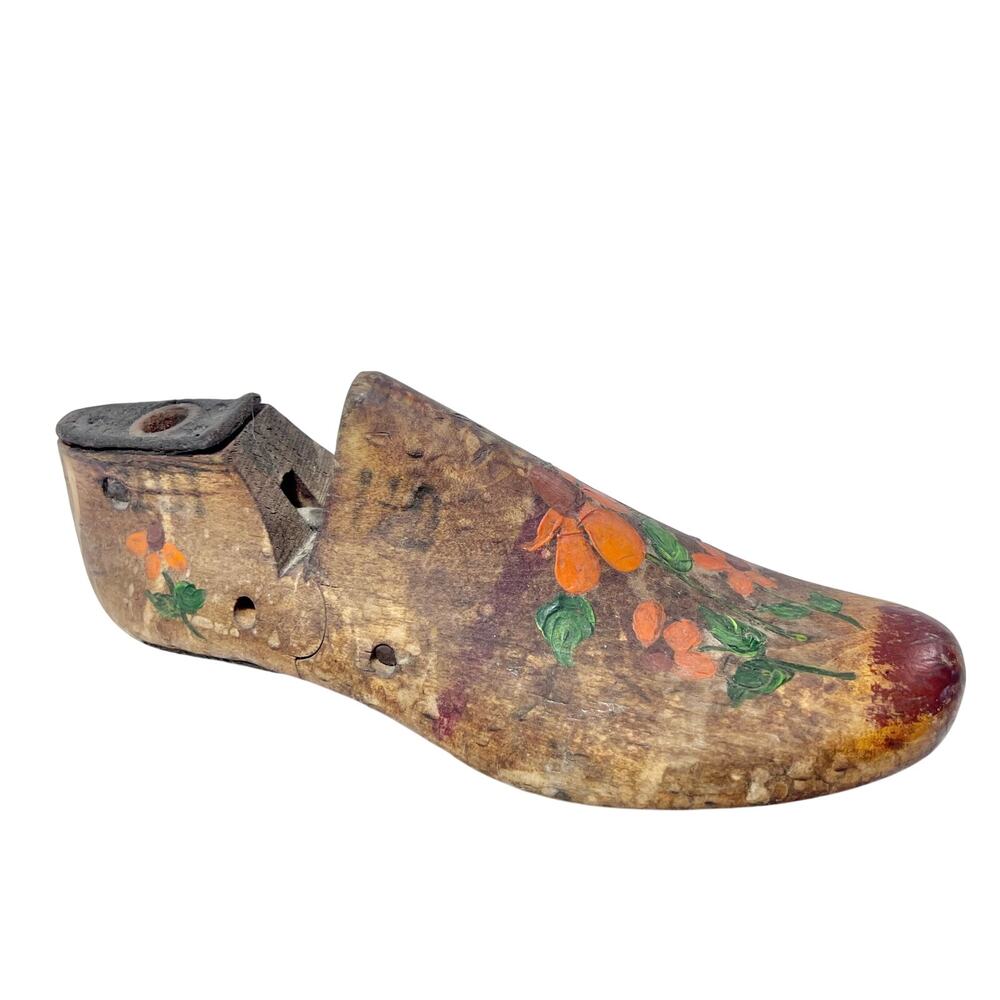Vintage Hand Painted Lasts Wooden Shoe Tree Mold Cobbler Stretcher Insert 8.5"